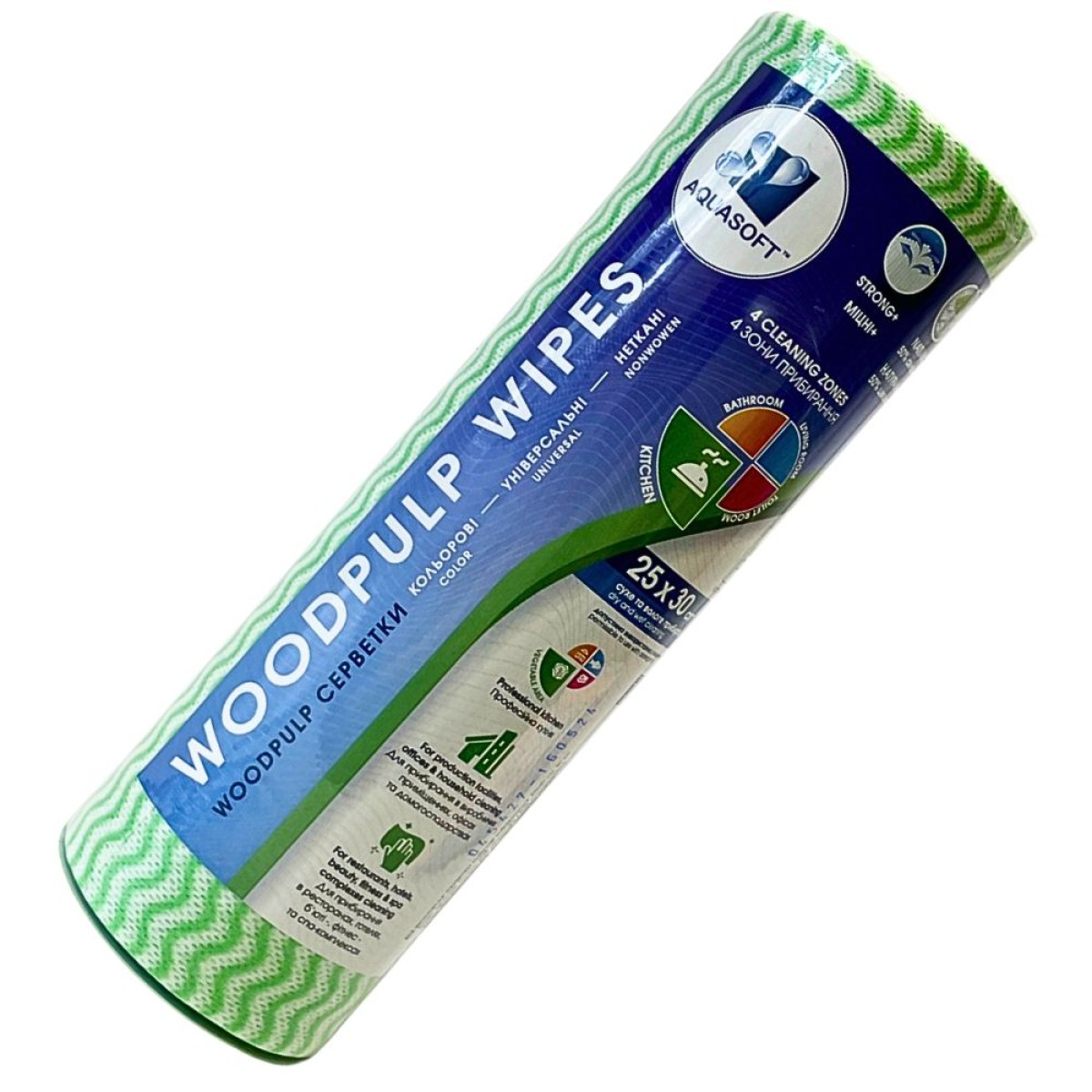 Серветки Aquasoft 25х30 (50 шт.) woodpulp сітка зелена хвиля рулон